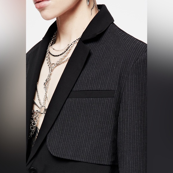 Disturbia Memoriam Spliced Pinstripe Crop Blazer US 6 / UK 10 - Picture 2 of 8